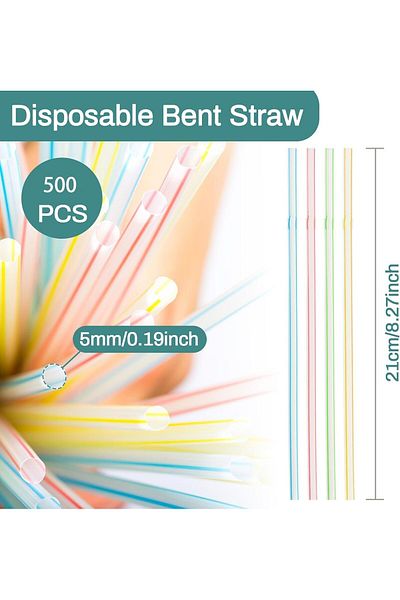 Generic Paporich 500 Pcs Disposable Plastic Drinking Straws, Striped Flexible Plastic Drinking Straws, Extr