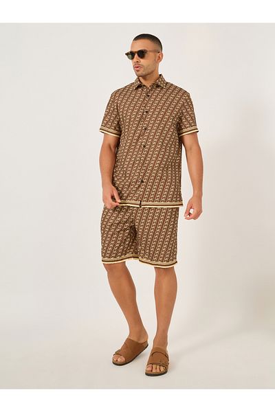 Take Two By Styli All-Over Print Short Sleeve Shirt and Drawstring Shorts Co-Ords