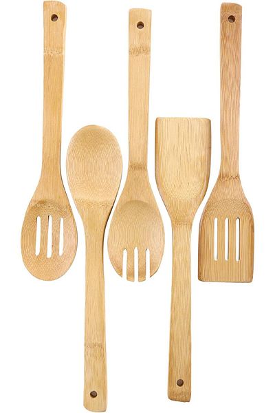 Generic Royalford 5 Pcs Bamboo Kitchen Tools Set - Wooden Solid Turner, Spatula, Slotted Spoon & Turner Kit