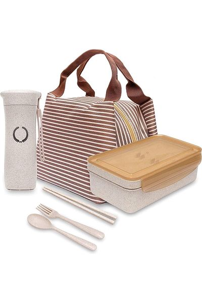 Generic DREAM DOODLE Lunch Box (1100 ML) and Water Bottle (450 ML) with Lunch Bag - Wheat Straw Fiber Lunch