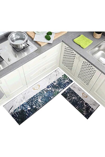 Generic سجادة مطبخ مضادة للانزلاق من هوم كونسيبت، قطعتان، لون أبيض/أخضر، 122×...