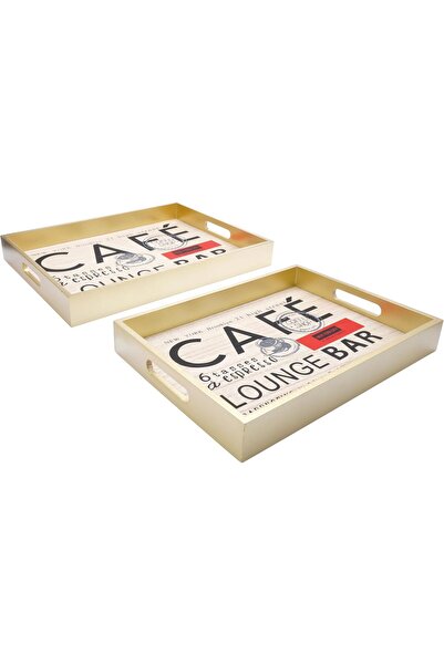 Generic Rectangular serving tray set, 2 pieces - gold/brown