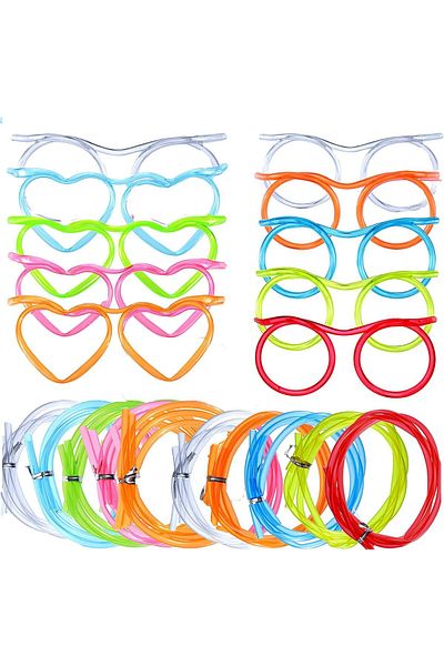 Generic Greentiming Silly Kids Fun Glasses Straws 10 sets, Crazy Fun Heart Drinking Straws for kids, Curly