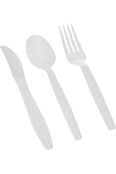 Generic Hotpack White Heavy Duty Cutlery 12 Spoon + 12 Fork + 12 Knife