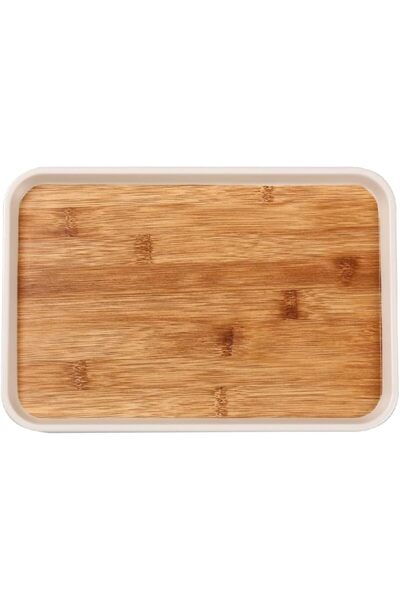 Generic صينية تقديم مستطيلة أنيقة ومتينة من الميلامين والخيزران من فيلي، لون ...