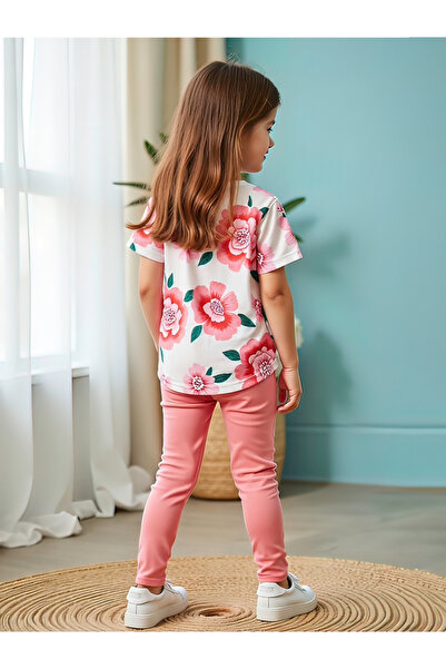 Take Two By Styli Kids 2pcs Flora Print Short Sleeve T-Shirt and Solid Leggings