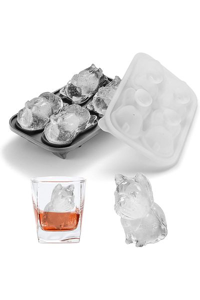 Generic French Bulldog Ice Cube Mold, 4 Hole Fun Shapes Large Frenchie Bull Dog Ice Cube Tray for Whiskey,C