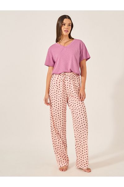 Styli Floral Printed Pajama Set with V-Neck T-Shirt