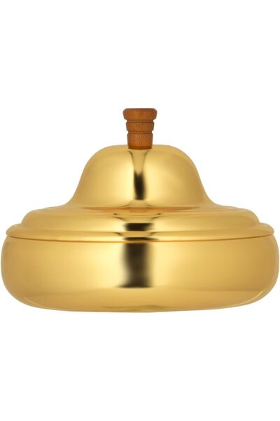 ALSAIF Iron Dates Bowl, Round, with Lid, M Size, Gold, Stainless Steel, 1 Piece