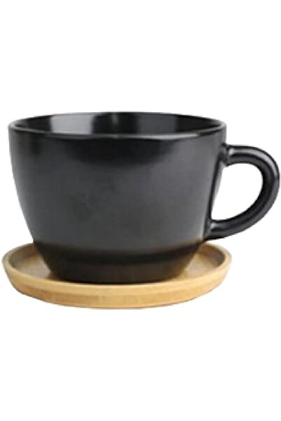 Generic طقم أكواب وصحن عالي الجودة من كالرينج، أسود وبيج، سعة 470 مل، KRSCD1180