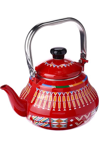 Generic Al Rimaya Al-Asiri Design Enameled Tea Kettle, 2.3 Liter Capacity, Red