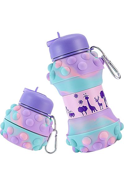 Generic Kids Sports Collapsible Water Bottle, Ball Shaped BPA Free Leak proof Lightweight Silicon Jug 550ml