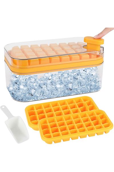 Generic 64 Grids Ice Box with Lid Easy Release Ice Box Refrigerator with Double Layer Square Ice Scoop Ice