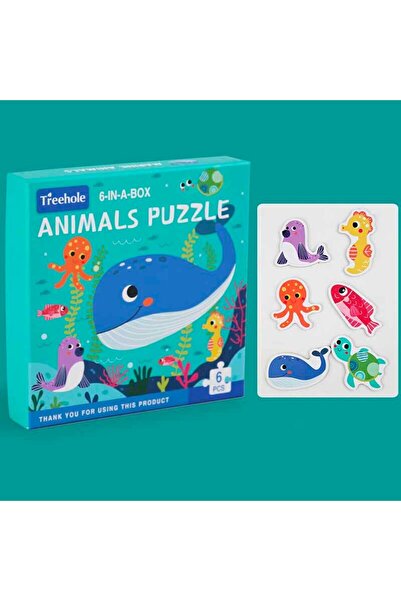 sallma Toy puzzle set, marine animals, solid cardboard, 6 pieces