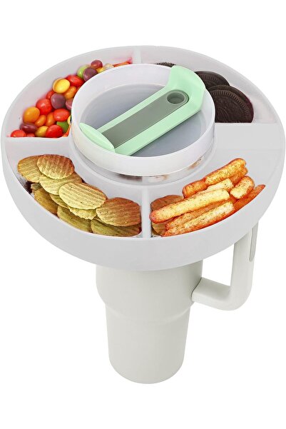 Arabest 40 oz Stanley Tumbler Snack Bowl,Silicone Tray with Handle,4 Compartm...