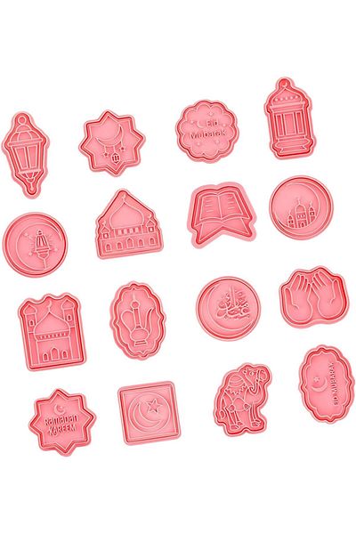 Generic Duomama Eid Mubarak Cookie Cutters Set - 16 Pieces, Ramadan Islamic Muslim Cookie Baking Tool, Star