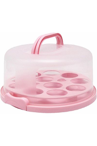 Generic SupWolf 10 Inch Cake Carrier with Lid and Handle, Multipurpose Round Cake Holder, Pink Cake Contain