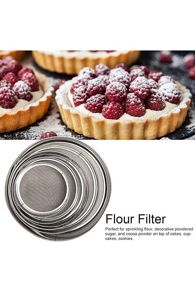 Generic Stainless Steel Baking Flour Strainer Set 5 Sizes | Round Fine Mesh Strainer | Baking Sieve Straine