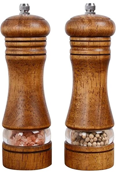 DELFİNO مجموعة مطحنة الملح والفلفل الخشبية - مطحنة يدوية سيراميكية قابلة لإعا...