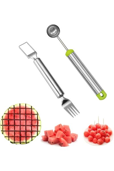Arabest شوكة بطيخ 2 في 1، قطاعة محمولة من الفولاذ المقاوم للصدأ مع ملعقة لتقط...
