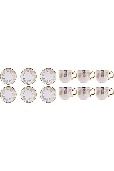 Generic ALSAIF 12-piece Porcelain Cups with Saucers for Coffee, Espresso, Latte, and Tea, featuring a gold