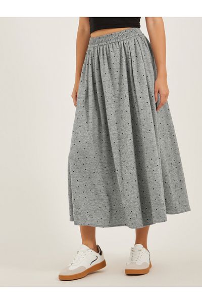 Styli Polka Dot Flared Midi Skirt