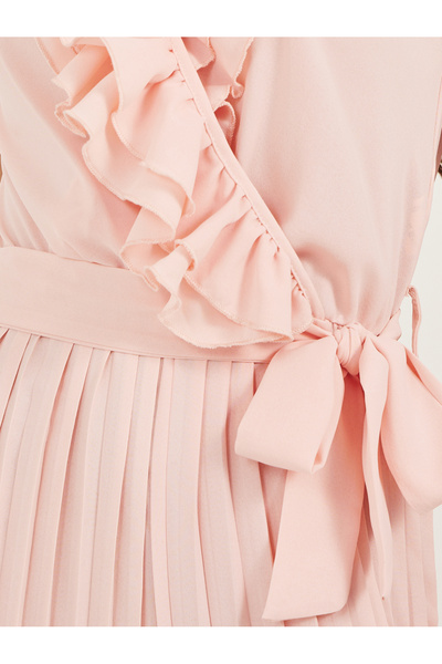 Styli Solid Wrap Look Pleated Wide Leg Jumpsuit