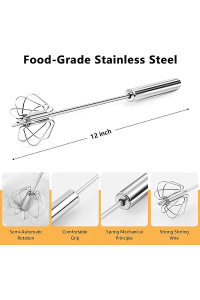 Generic DIKXO Semi-automatic Whisk, Hand Push Whisk, 12 Inch Stainless Steel Egg Whisk For Home Blending, W