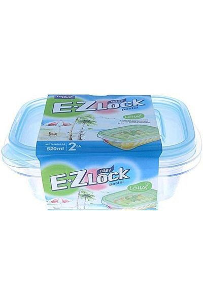 Generic LocknLock EZ Lock Pastel Rectangular Container, Set of 2 Piece - Blue HLE6300W