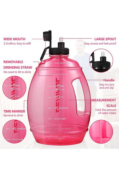 Generic ALCOACH BPA Free Gallon Water Bottle with Large Motivational Jug with Straw (RED)