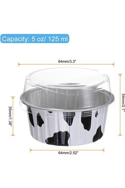 Generic ALMEKAQUZ 50Pcs Aluminium Foil Cake Cups with Lids, 5 oz Mini Cake Pans Bread Moulds, Cow Print Dis
