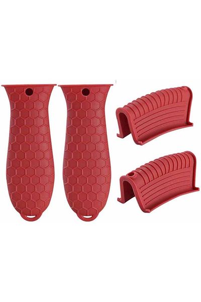 Generic SHOWAY 4 Pack Non-Slip Silicone Hot Handle Holder Cast Iron Skillet Handle Covers Heat Resistant Ca