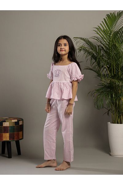 Sanskrutihomes By Styli Checked Embroidered Top and Pants Set