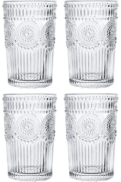 Generic ALMEKAQUZ Cup Set of 6, Romantic Water Glasses, 310ml Premium Drinking Glasses Tumblers, Vintage Gl
