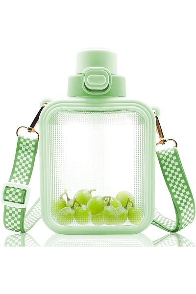 Generic TRASSLE Kawaii Water Bottle, Cute Square Water Bottles with Straw and Adjustable Strap, Women Sport