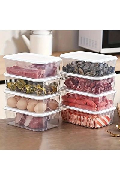 Generic Refrigerator 4-Piece Plastic Containers for Organized Storage of Meat, Vegetables & Fruits, BPA-Fre