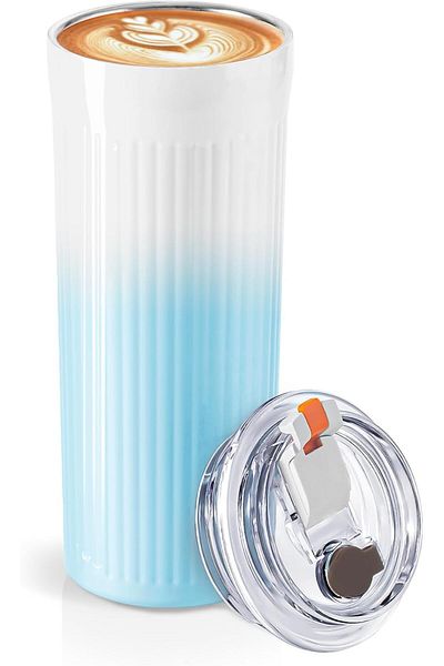 Generic NALACAL Coffee Tumbler with Lid and Straw, 14 oz, Stainless Steel Insulated Travel Coffee Mug with