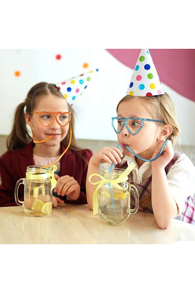 Generic Greentiming Silly Kids Fun Glasses Straws 10 sets, Crazy Fun Heart Drinking Straws for kids, Curly