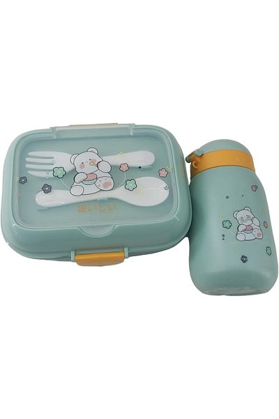 Generic Plastic lunch box and rectangular water bottle/green