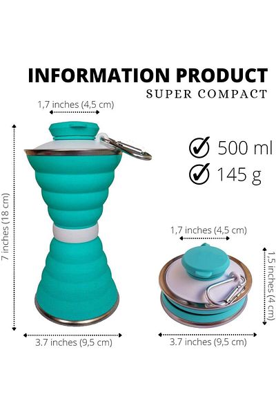 Generic SYOSI Collapsible Water Bottles for Travel 500ml, , Foldable Sports Small Silicone Reusable Portabl