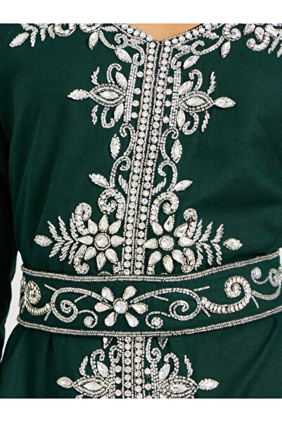 Maxim Creation By Styli Green Hand Embroidered Jalabiya with Belted Detail