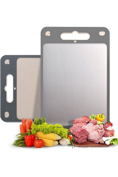 Generic TERRIFI Double-Sided Cutting Board - Food-Grade Stainless Steel & Natural Wheat Straw, Large Durabl