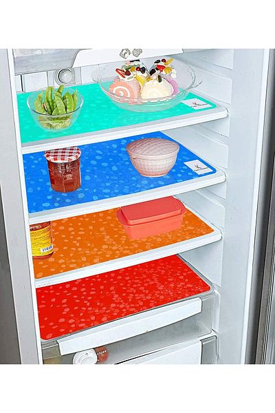 Generic Kuber Industries Diamond Design 4 Pieces PVC Refrigerator/Fridge Multipurpose Drawer Mat Set(Blue,