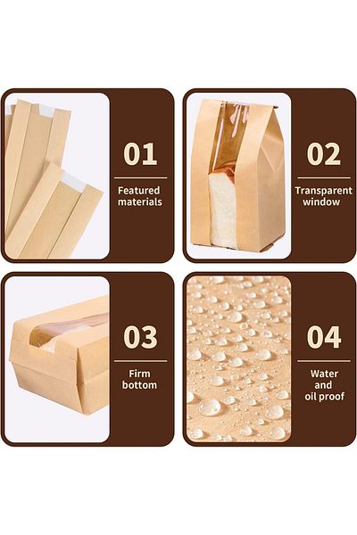 COOYA 50 Pcs Bread Bags,with Window Sourdough Paper and Sealing Wire Strip,13.7x8.2x3.5 In, for Bakers
