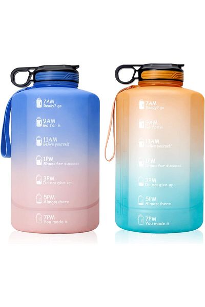 Generic 通用 Large Water Bottle 2.2L/ Half Gallon BPA Free Leakproof, Water Jug with Straw & Handel & Time Ma