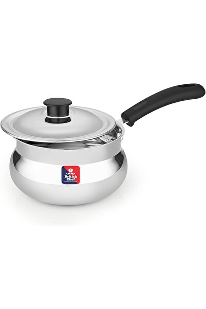British Chef Stainless Steel Cooking Pot, Silver, Mirror Finish, 1 Liter, wit...