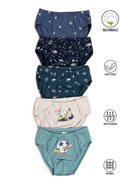ÖZKAN underwear Özkan 31801 Πακέτο 5 αγοριών με μοτίβο βαμβακερό μαλακό άνετο σλιπ