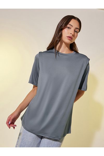Styli Solid Round Neck Oversized T-Shirt