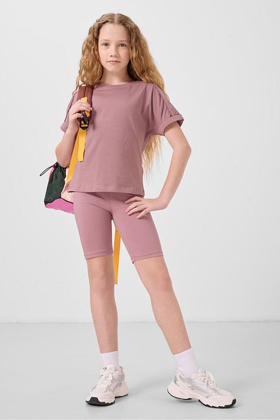 TOMMY LIFE Dusty Rose Cotton O-Neck Oversize Fit Basic Girl's T-Shirt - 75182