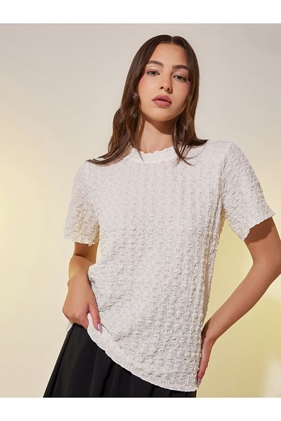 Styli Textured Round Neck Regular Fit T-Shirt
